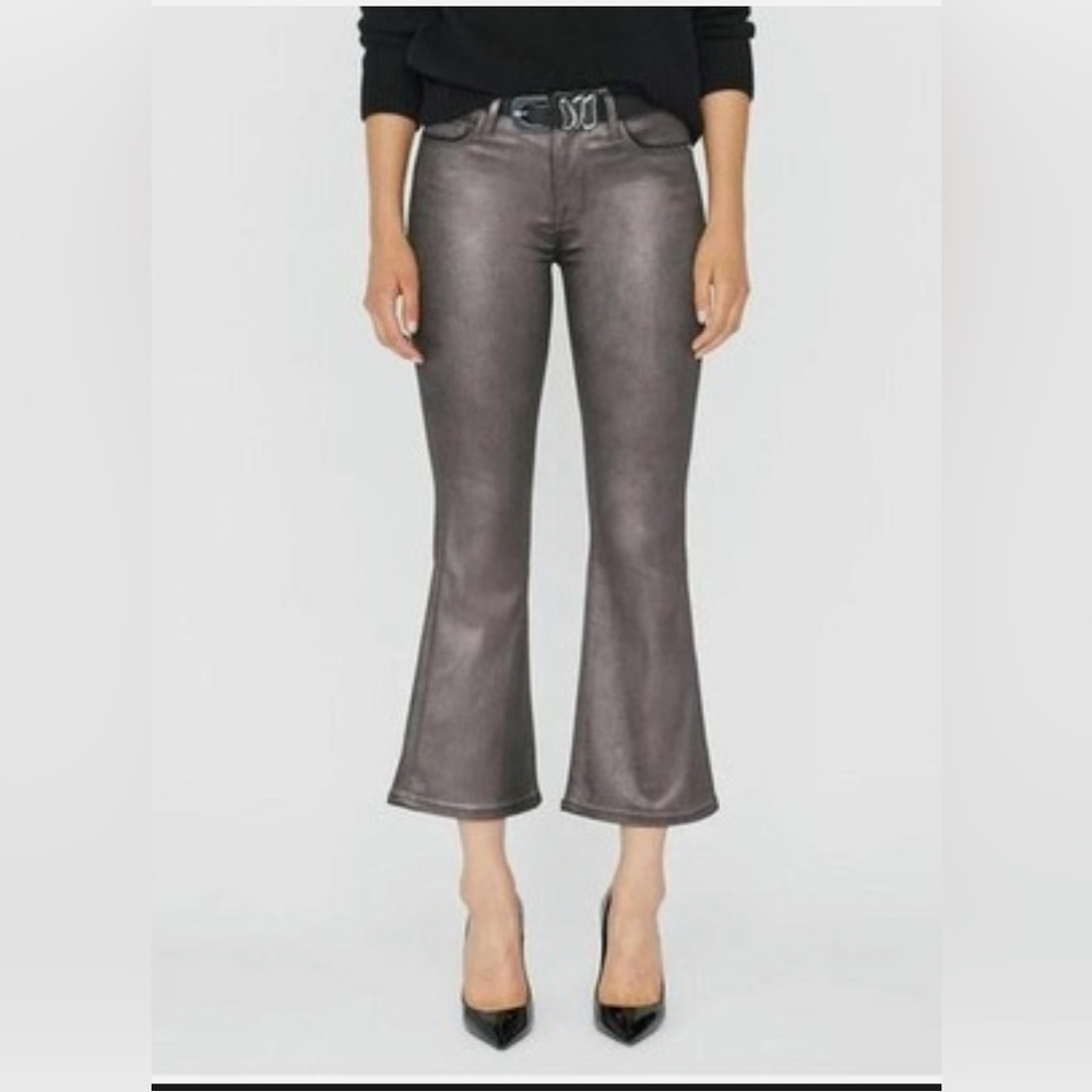 FRAME LE CROP MINI BOOT IN PEWTER MID RISE COATED DENIM JEANS SIZE 25